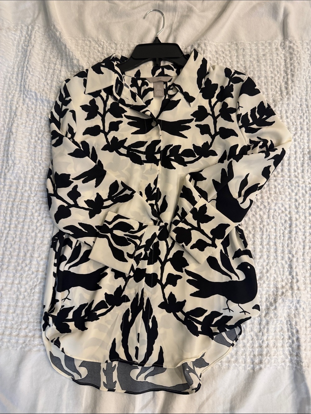 H&M Black and White Botanical Print Button-Down Blouse